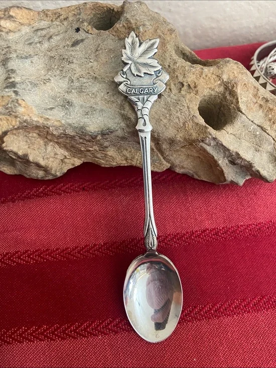 Vintage 80s Calgary Silver Plated Maple Leaf Souvenir Spoon