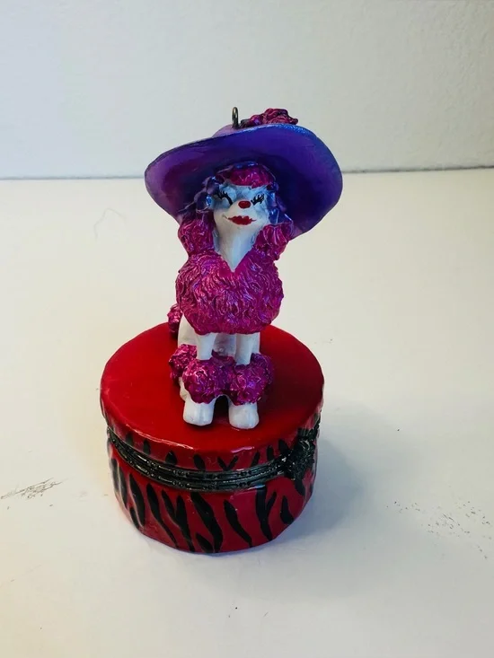 Red Purple Poodle Trinket Box