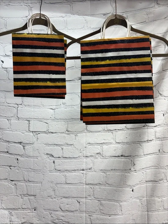 Striped (5) Hallmark Halloween gift bags Black, Orange, Yellow, White  glitter