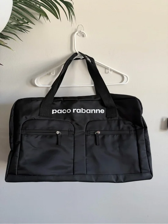 Paco Rabanne Black Nylon Duffel with Front Zip Pockets