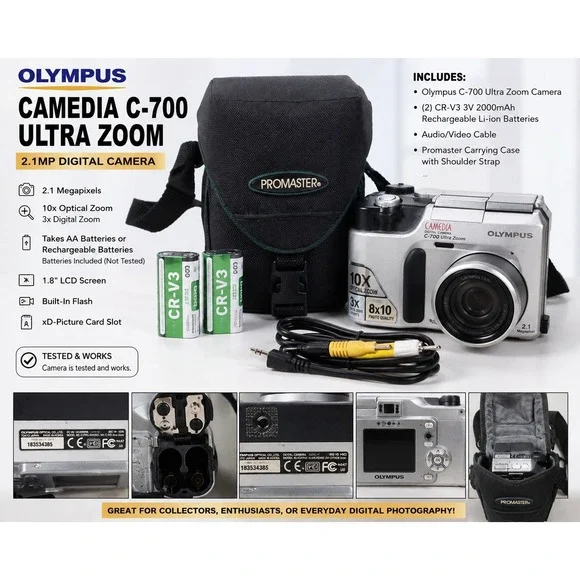 Olympus Camedia C-700 Ultra Zoom 2.1MP Digital Camera Silver 10x Optical Bundle