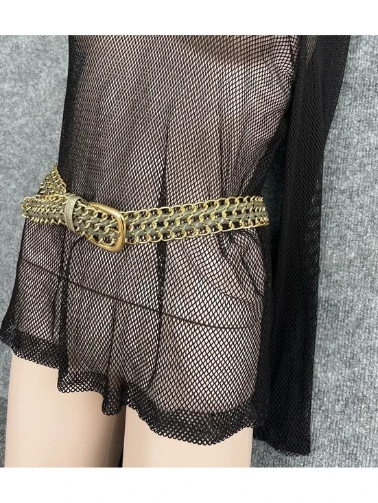 Retro Metallic Gold Green Woven Mesh Chain Belt Braided Crochet Size S/ M.