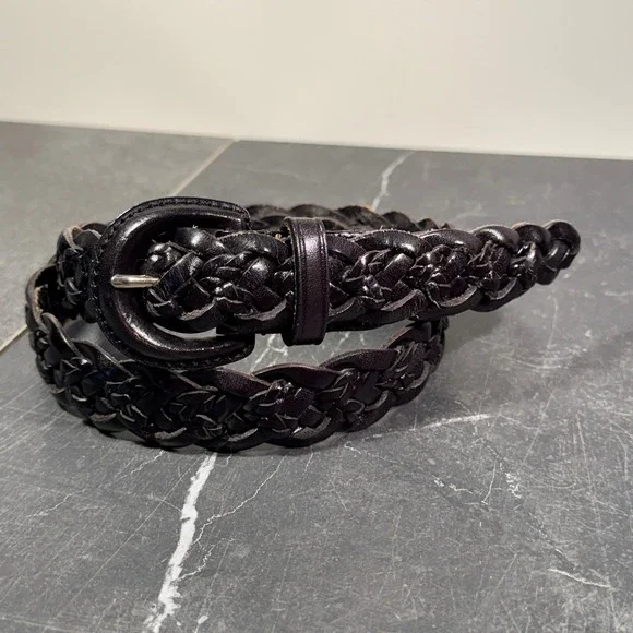 Womens‎ Talbots Braided Leather Belt Black | 34W Size 16  | Woven Buckle