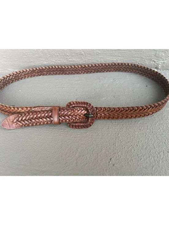 vintage Lands' End brown leather braided belt (style #506) in a size 34