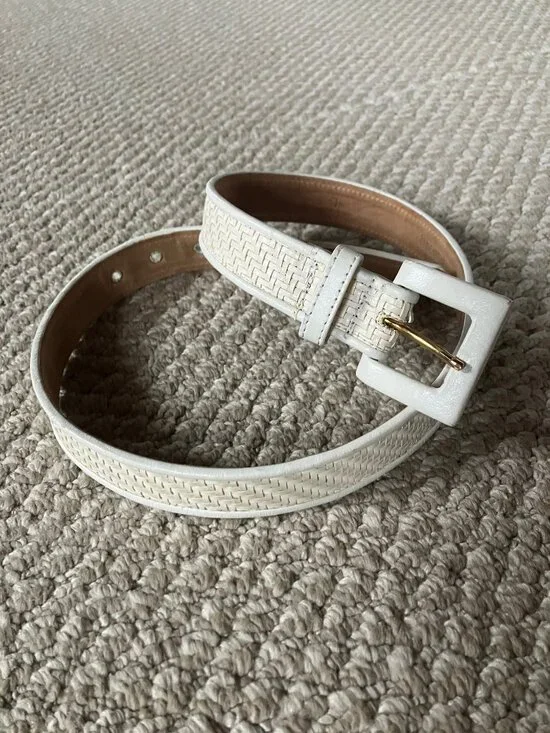 Vintage Carlisle White Woven Leather Straw Belt Large 32
