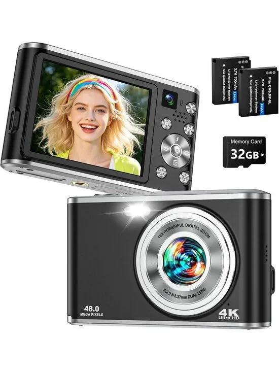 48MP 4K Digital Camera, Dual Lens Autofocus, 16X Zoom for Stunning Photography