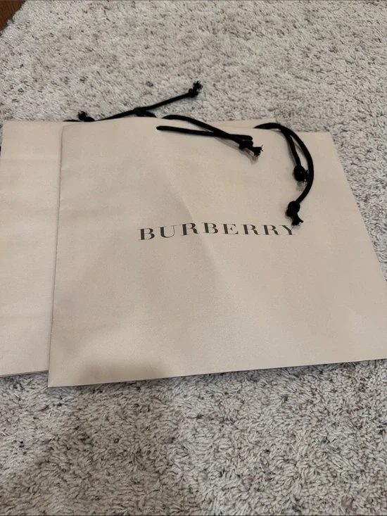 Burberry Beige Shopping Bag with Black Drawstrings x 2