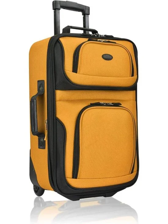 Lightweight Softside Rolling Carry-On Suitcase, 2-Wheel Travel Luggage, Orange