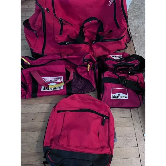 Vintage Marlboro Adventure Team 5 Piece Luggage Set Red Duffel Backpack Bag OS