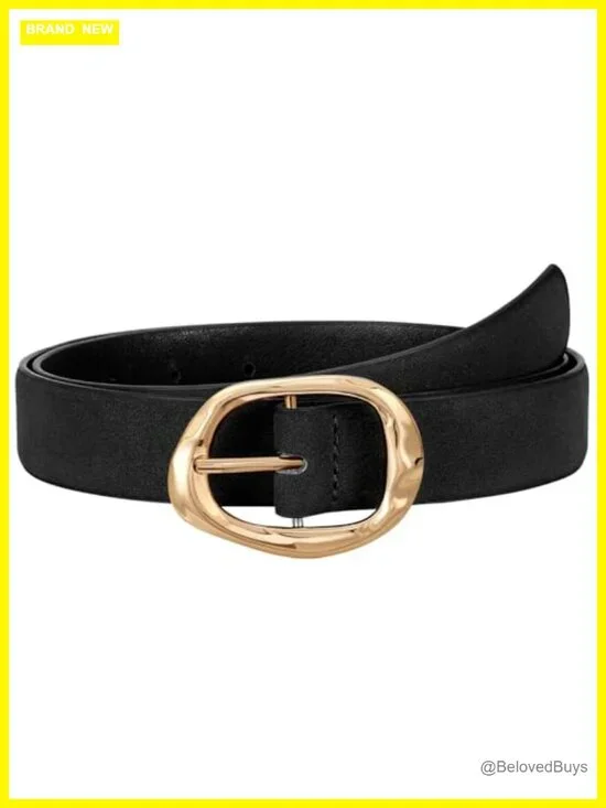 Women Leather Belt Faux Suede Casual Waist Belt Gold Buckle Jeans Pants