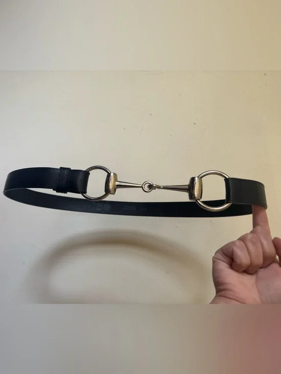 Silver Horse-bit Buckle Black Leather Belt Size 38”  Unisex