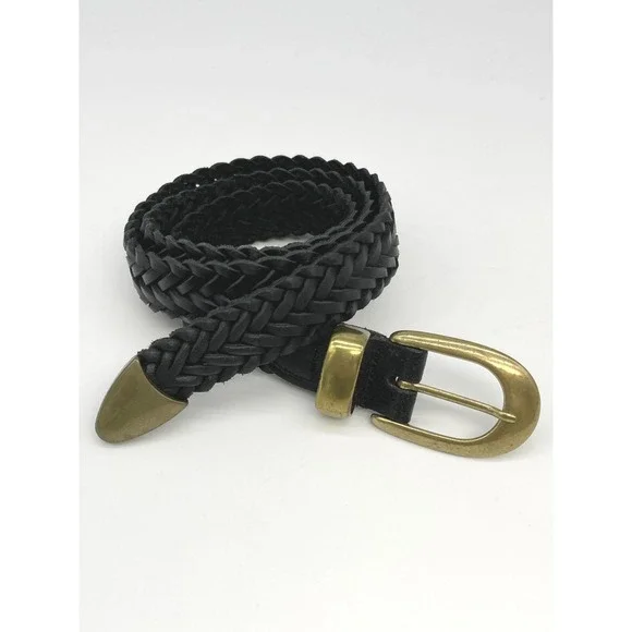 Capezio Braided Leather Belt Women S/M Black Woven Boho Western Vintage 80s