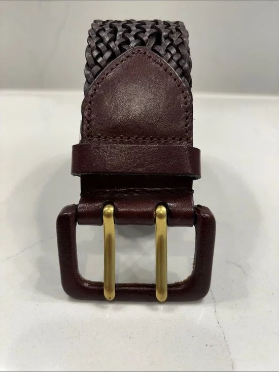 Liz Claiborne Woven Leather Belt - Brown with Brass Buckle