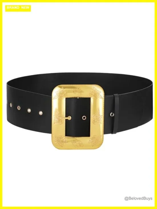 Christmas Santa Claus Belt Black PU Leather Novelty Costume Belt with Gold