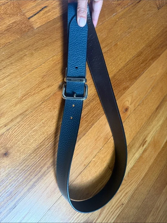 Coach Reversible Leather Belt in Blue and Brown with Nickel Tone Buckle