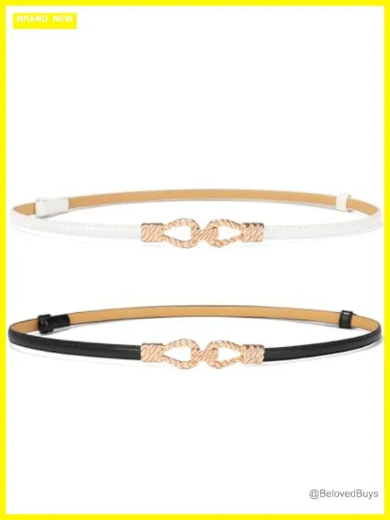 Women's Adjustable Faux Leather Skinny Belt, Gold Buckle, Waist 23
