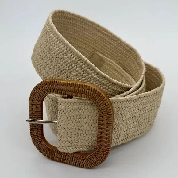 Straw Stretch Woven Belt Womens Natural -Rattan Buckle 48
