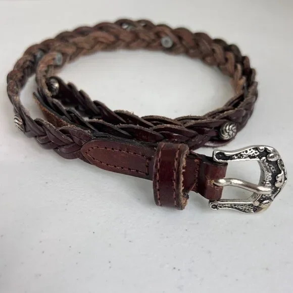 Donna Katz Women's Brown Braided Skinny Belt Genuine Leather Size M