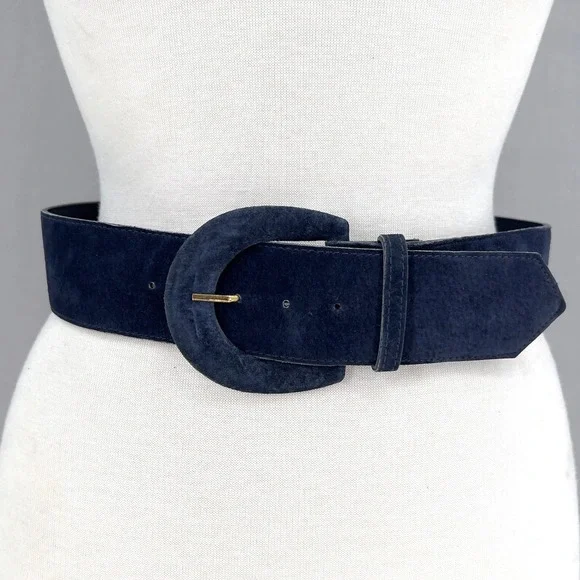 Wide Belt Womens S Navy Blue Suede 6 Astor Vintage 80s Retro Waist Cincher