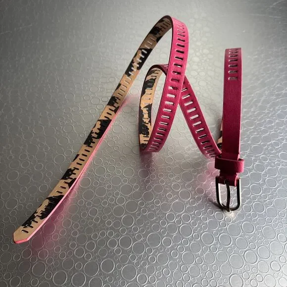 Betsey Johnson Hot Pink Skinny Belt Adjustable Neon Barbiecore Y2K - Size L