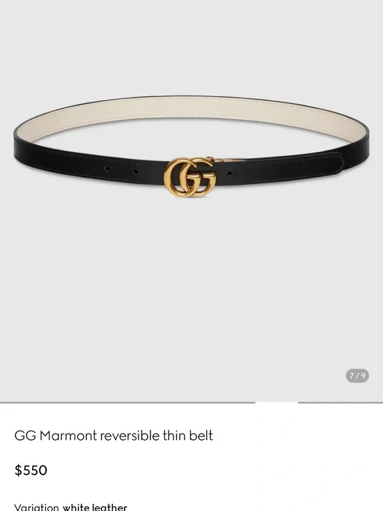 Gucci GG Marmont Reversible Thin Leather Belt in Black/White