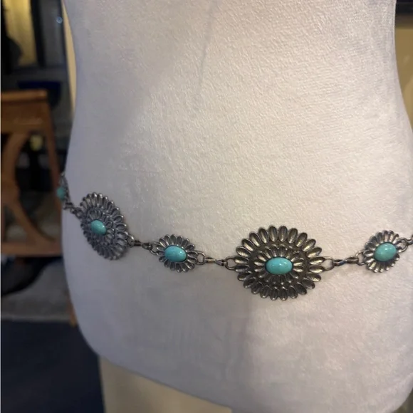 Western Silver and Turquoise‎ Fashion Floral Belt Adjustable up to 52