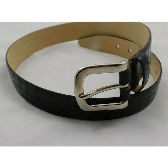 INC International‎ Concepts Black Croc Embossed Genuine Calf Leather Belt M Made