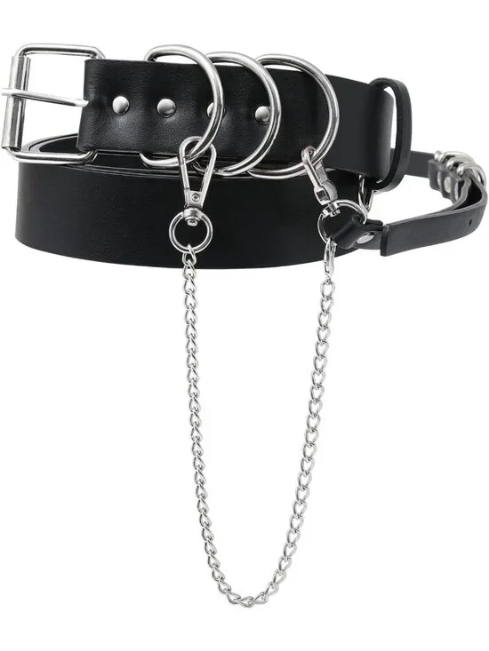 Stylish Black PU Leather Punk Waist Belt for Women - Adjustable with Gold