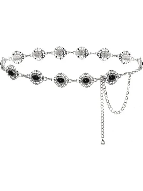 Stylish Western Concho Metal Waist Chain with Rhinestones - Cowgirl Belt