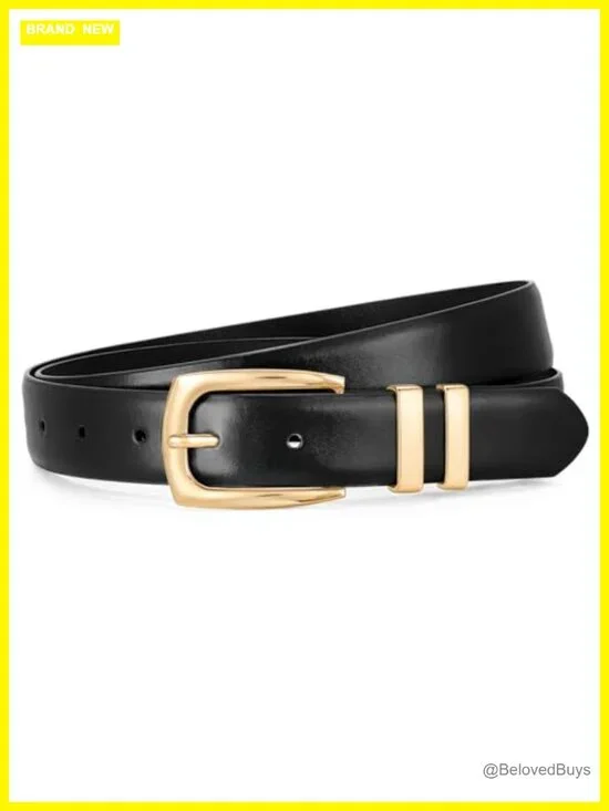 Faux Leather Belt for Women Gold Buckle Classic Slim Fit Belt for Jeans Pants