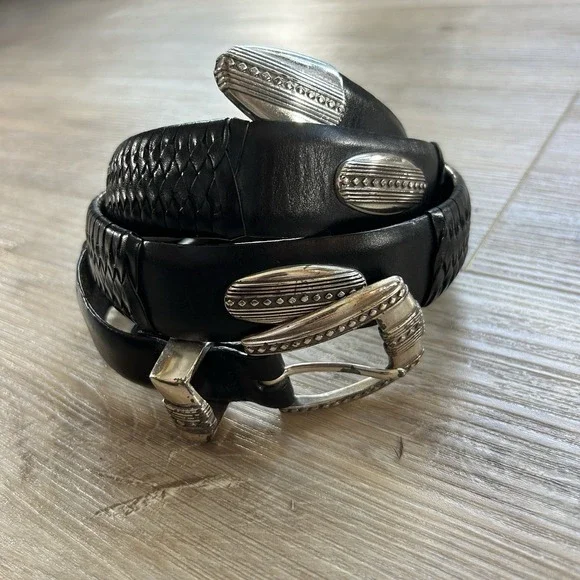 Brighton #98053 Salina Taper Silver & Black Leather Belt Size 40 Vtg 1998‎