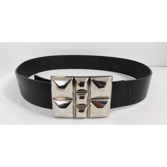Orciani‎ Black Leather Large Silver Buckle Italy sz 85/34