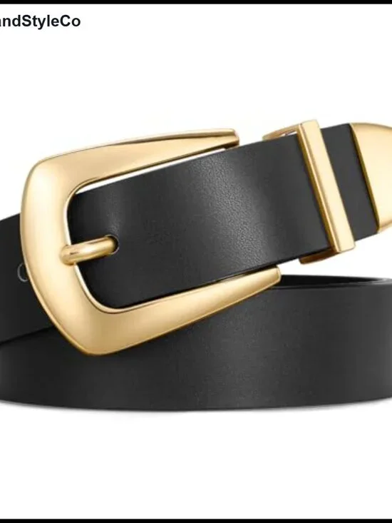 Women's Leather Belt Gold Buckle Western Adjustable Fashion