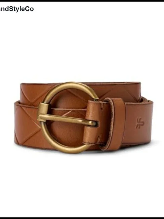 32mm Embossed Leather Belt with Antique Nickel Harness Buckle