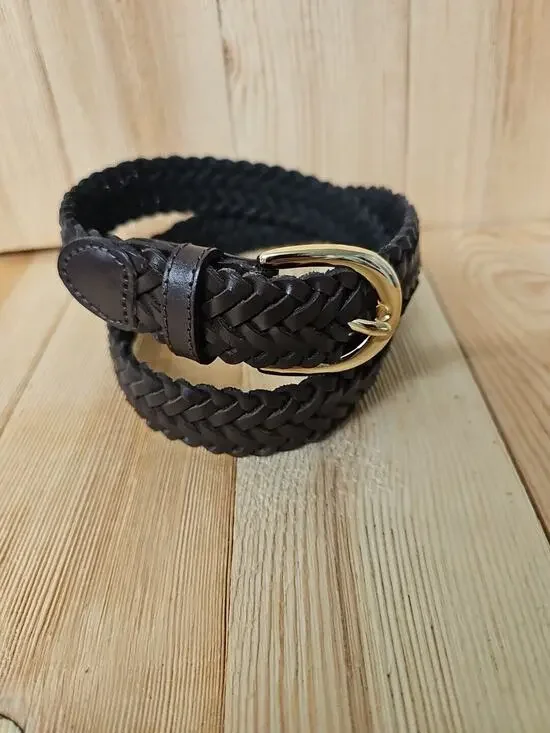 Women's Genuine Leather Braided Brown Belt adjustable up to 34