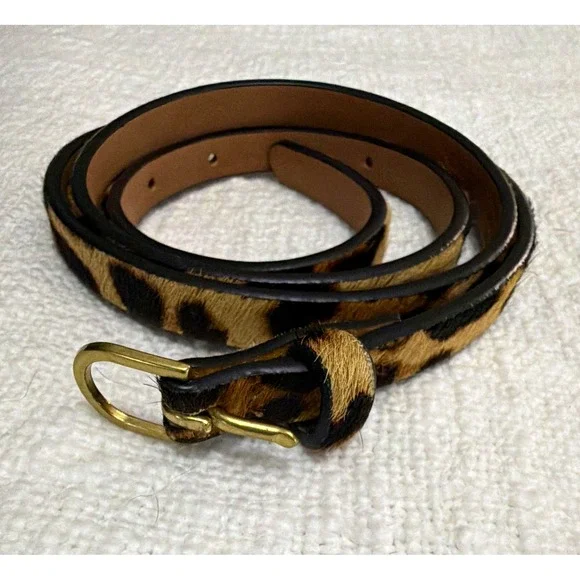 J.CREW Women's Leather Skinny Leopard Animal Print Belt  Calf Hair S