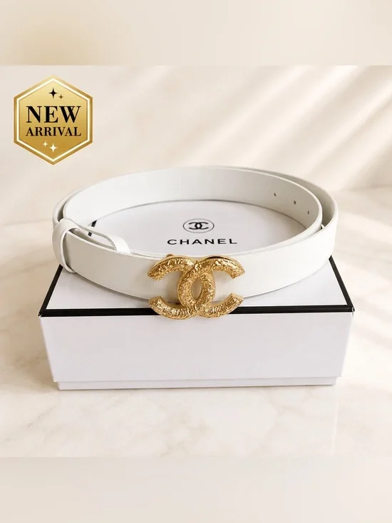 🤍 White Leather Belt with Gold-Tone logo Buckle 🤍