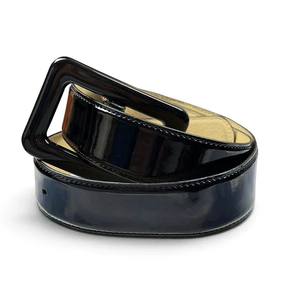 Y2K Glossy Black Wide Buckle Belt Chunky Wide Rectangle Sleek Retro Grunge