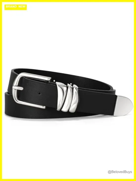 Women's Faux Leather Belt with Silver Buckle - Fashion Waist Belt for Jeans &