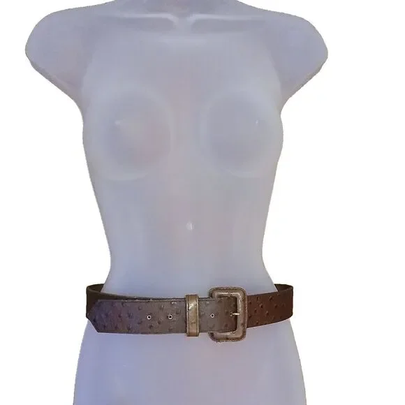 Accessories by Pearl Genuine Leather Belt Faux Ostrich Brown Size Medium 26-30