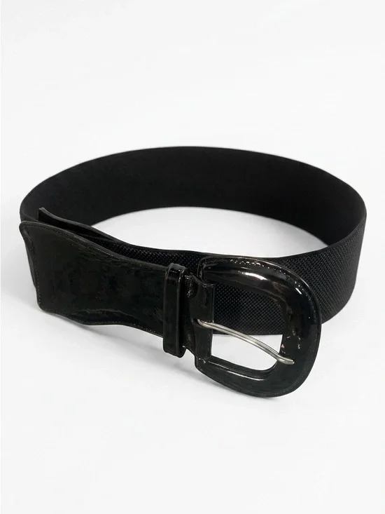 Black Elastic Waist Belt with Gloss Buckle - Lauren Ralph Lauren