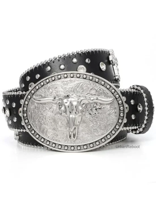 Punk Cowboy Belt PU Leather Western Bull Buckle Unisex