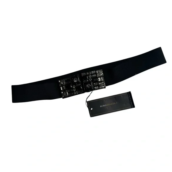 NWT BCBGMAXAZRIA Black Embellished Stretch Waist Belt, Size XS