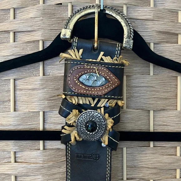 Vintage BluTang Leather & Reptile Skin Wide Belt