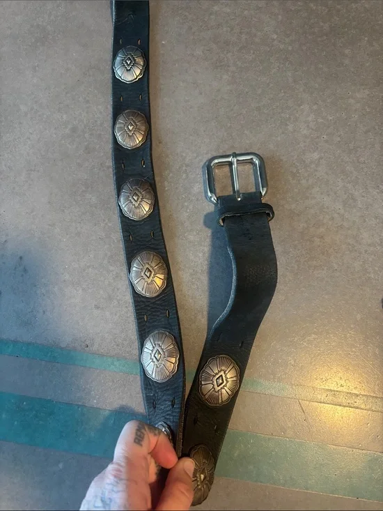 Black Leather Concho Belt with Silver Accents