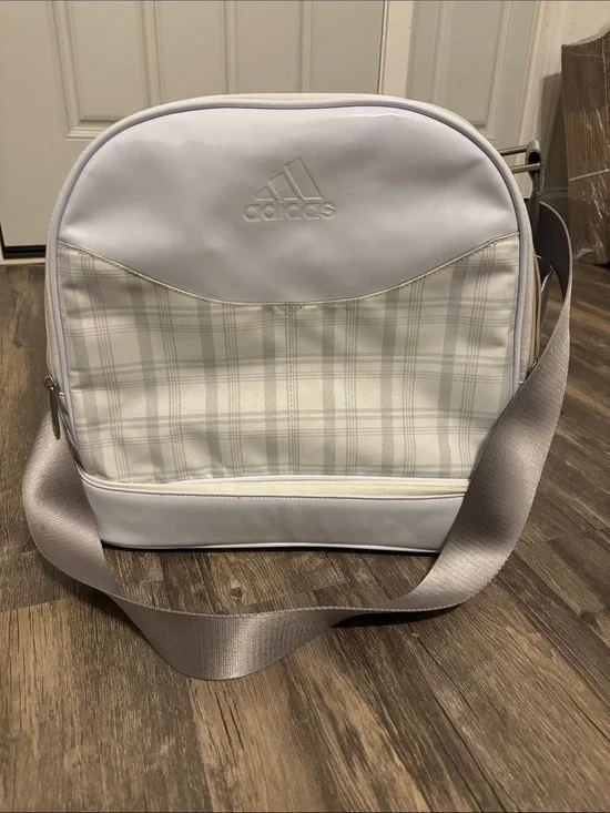 adidas White and Light Gray Plaid Messenger Bag / golf bag unisex