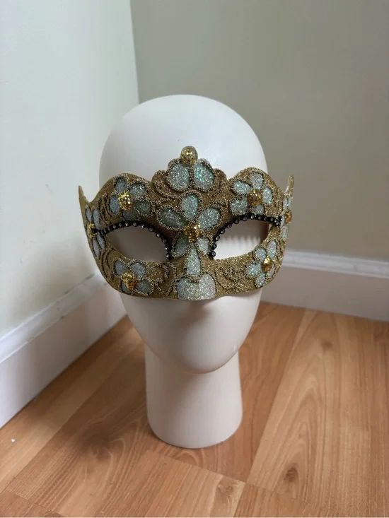 Pier 1 Gold and Mint Floral Masquerade Mask Hand Painted Italy