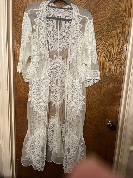 One Size Rachel Zoe Lace Kimono Duster in Ivory