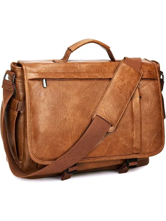 Stylish PU Leather Messenger Bag for Men - Large Laptop Briefcase for Work
