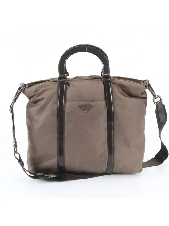 Prada Tessuto Nylon Triangle Logo Leather 2-Way Shoulder Bag Crossbody